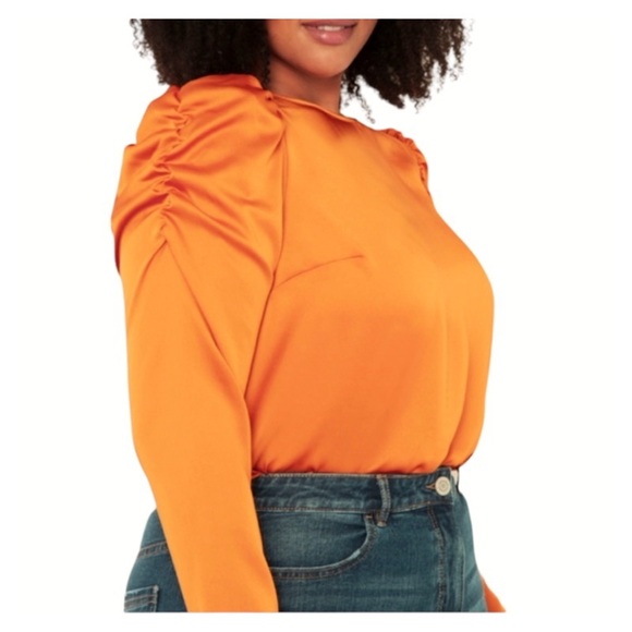 ELOQUII Blouse Satin Boat Neck Long Ruched Sleeves Burnt Orange Blouse Size 18 - Picture 1 of 13